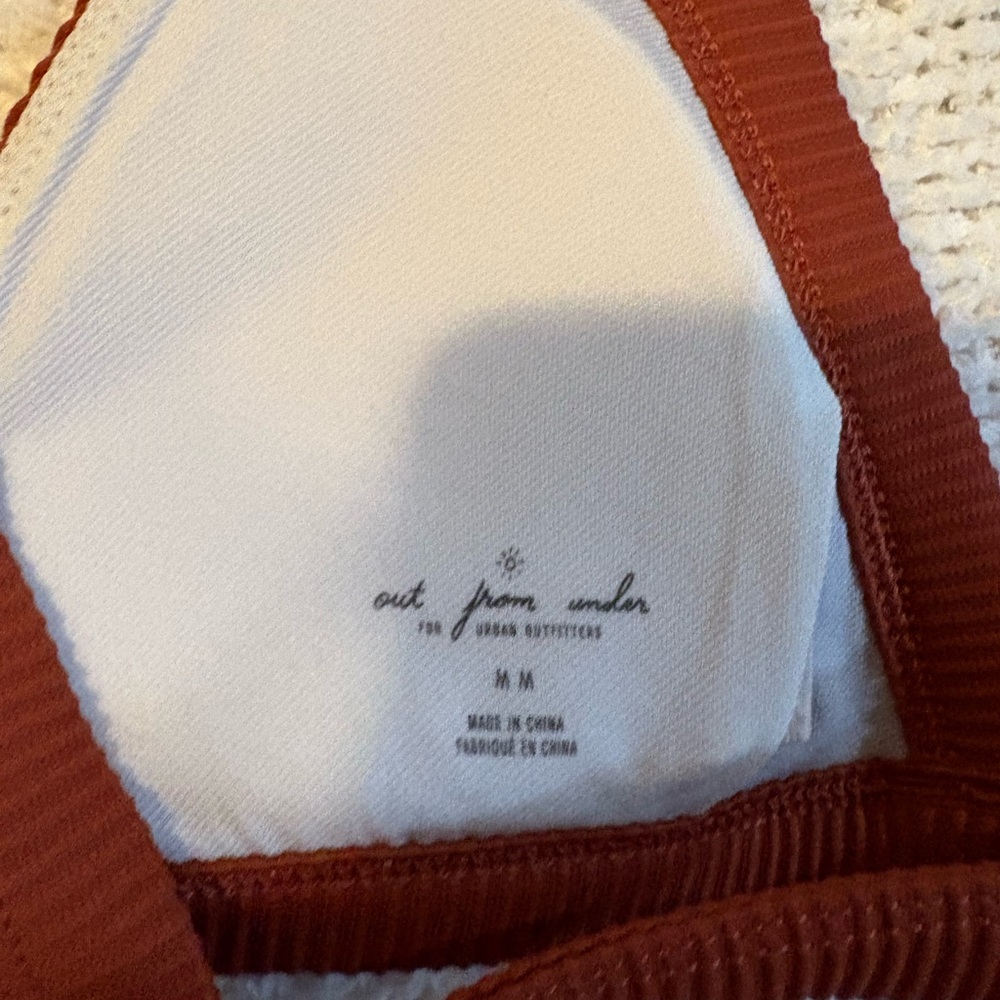 Out from Under Rust Ribbed Triangle Bikini Top- M - Picture 3 of 3